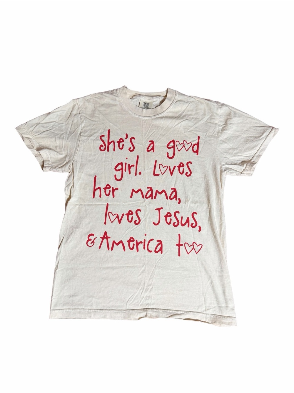 Women’s Patriotic Cream Tee with Red Script S - Picture 2 of 7